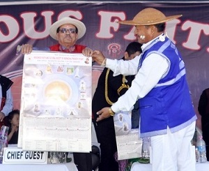 The Governor of Arunachal Pradesh Shri JP Rajkhowa releasing the IFCSAP Calendar during the Indigenous Faith Day celebration at Nyikum Niya Ground, Nirjuli on 1st December 2015.